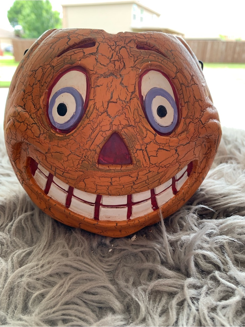 Vintage-Style Jack O'Lantern Candy Bowl Halloween Pumpkin Face Bucket w/ Handle